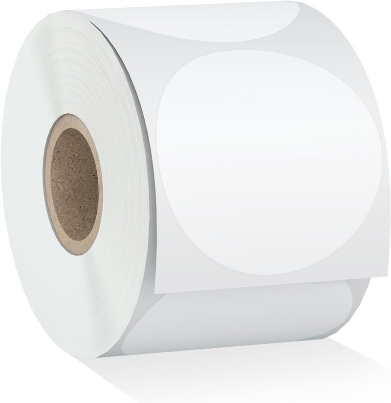 Misofuki 2" 750 Labels White Circle Direct Thermal Stickers Labels Roll Compatible with Zebra, Rollo, MUNBYN, Self-Adhesive Round Direct Thermal Labels - Image 1
